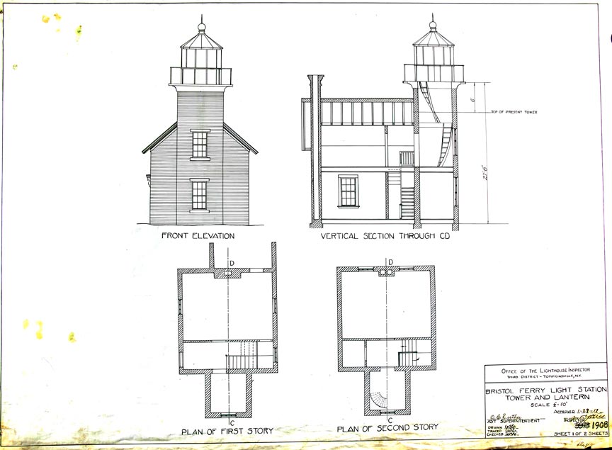 Plan of Bristol Ferry Light Station Tower and Lantern 1908<