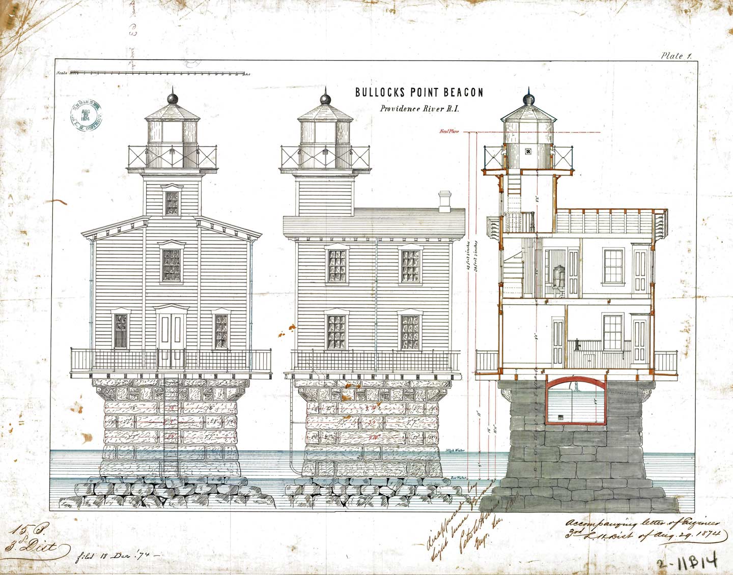 Disapproved Design for  Bullocks Point Beacon Providence River, R.I. - 1874