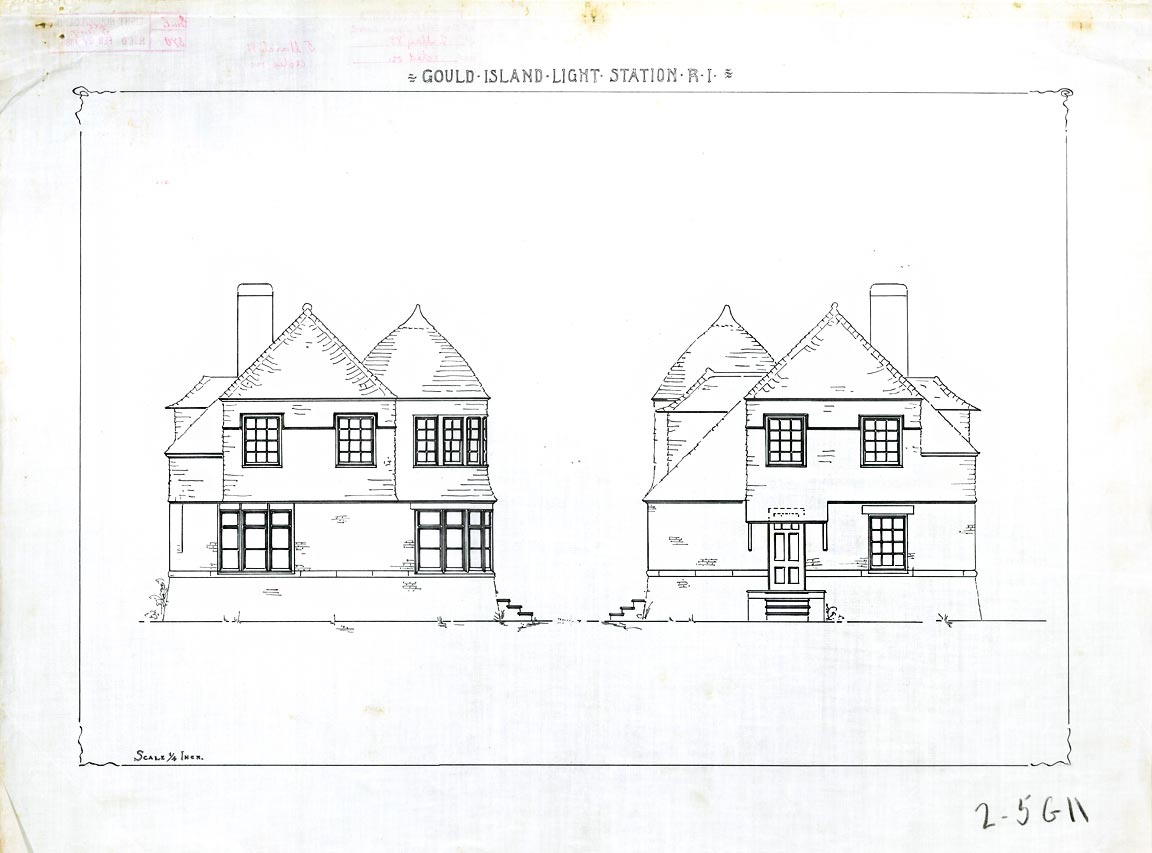 Exterior Drawings of Gould Island Lighthouse Keeper's House - 1888