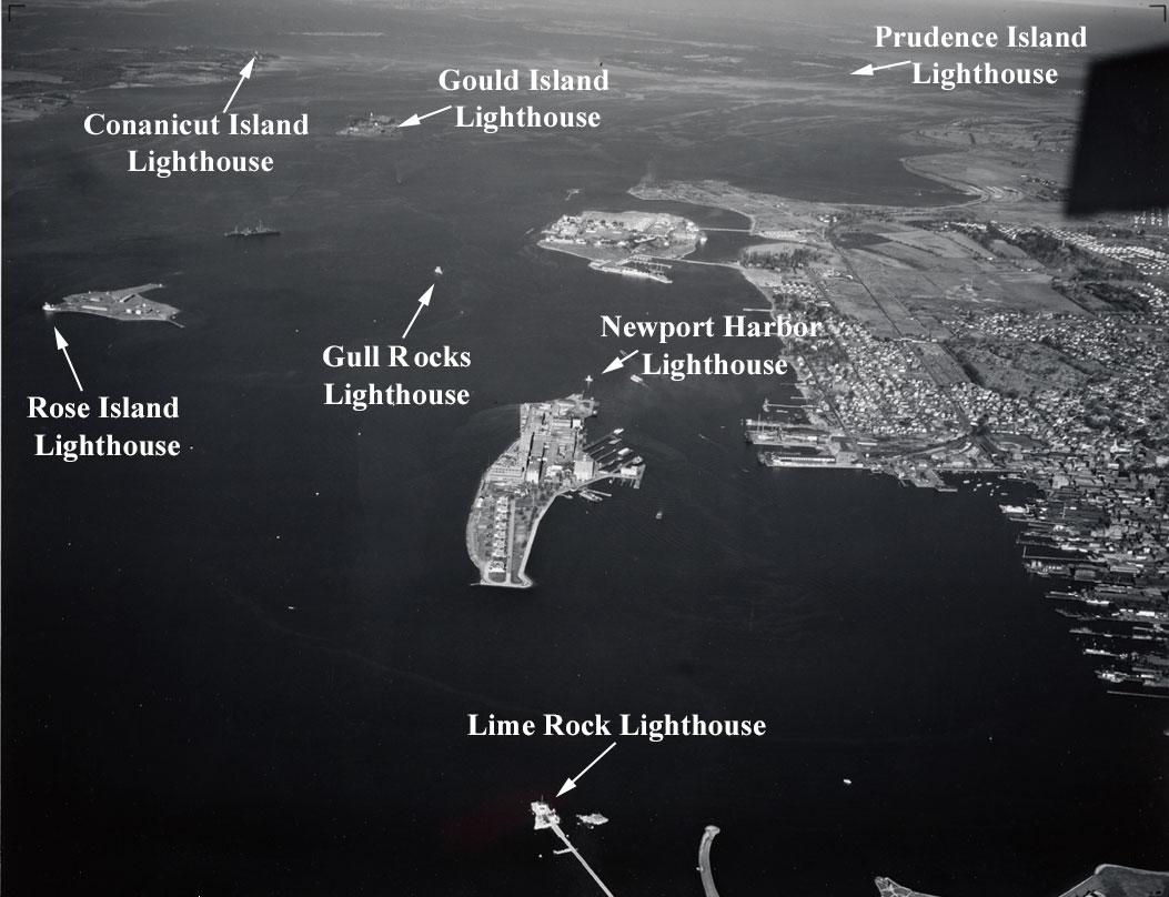 Aerial Photo of Newport Harbor Showing Locations of Lighthouses - 1941