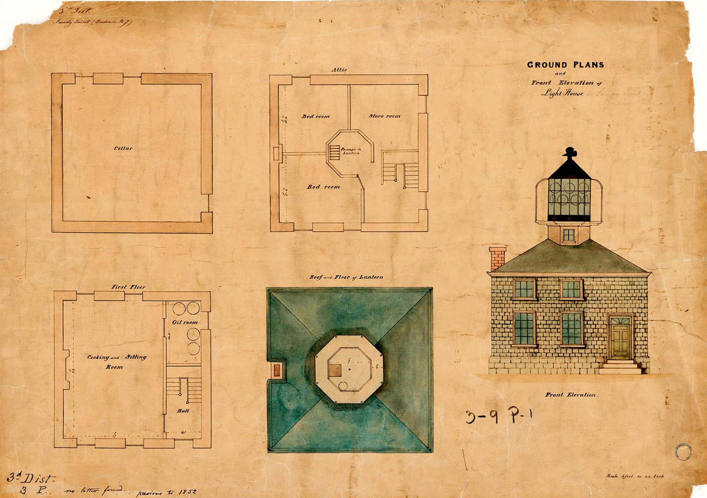 1852 Plan for Unbuilt Prudence Island Lighthouse