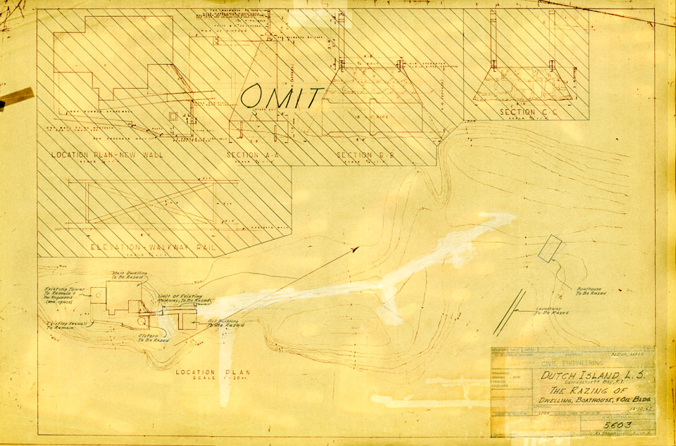Plan for The Razing of Dutch Island Light's Dwelling, Boathouse and Oil Building