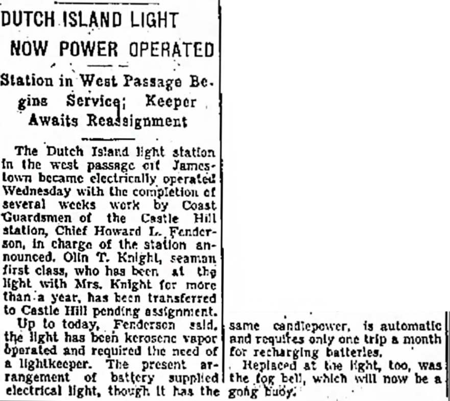 DUTCH ISLAND LIGHT NOW POWER OPERATED