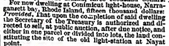 For new dwelling at Conunicut light-house ...