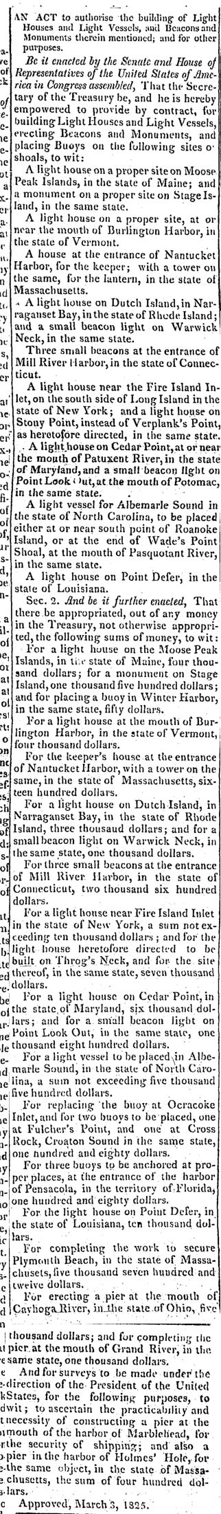 AN ACT to authorise the building of Light Houses  ...